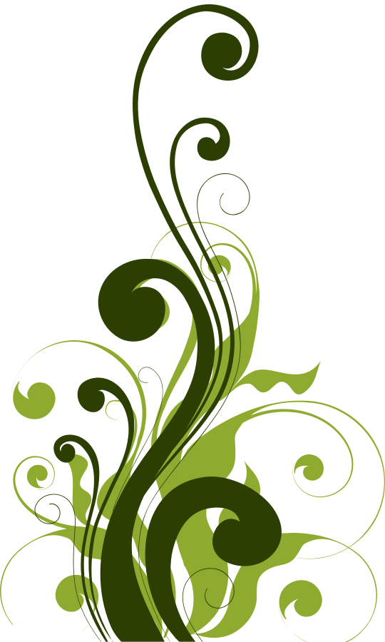 A decorative illustration featuring swirling green vines and leaves, representing nature and creativity.
