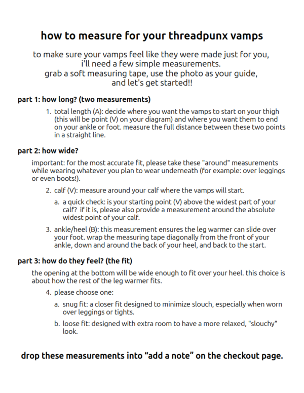 directions for measuring for custom vamps